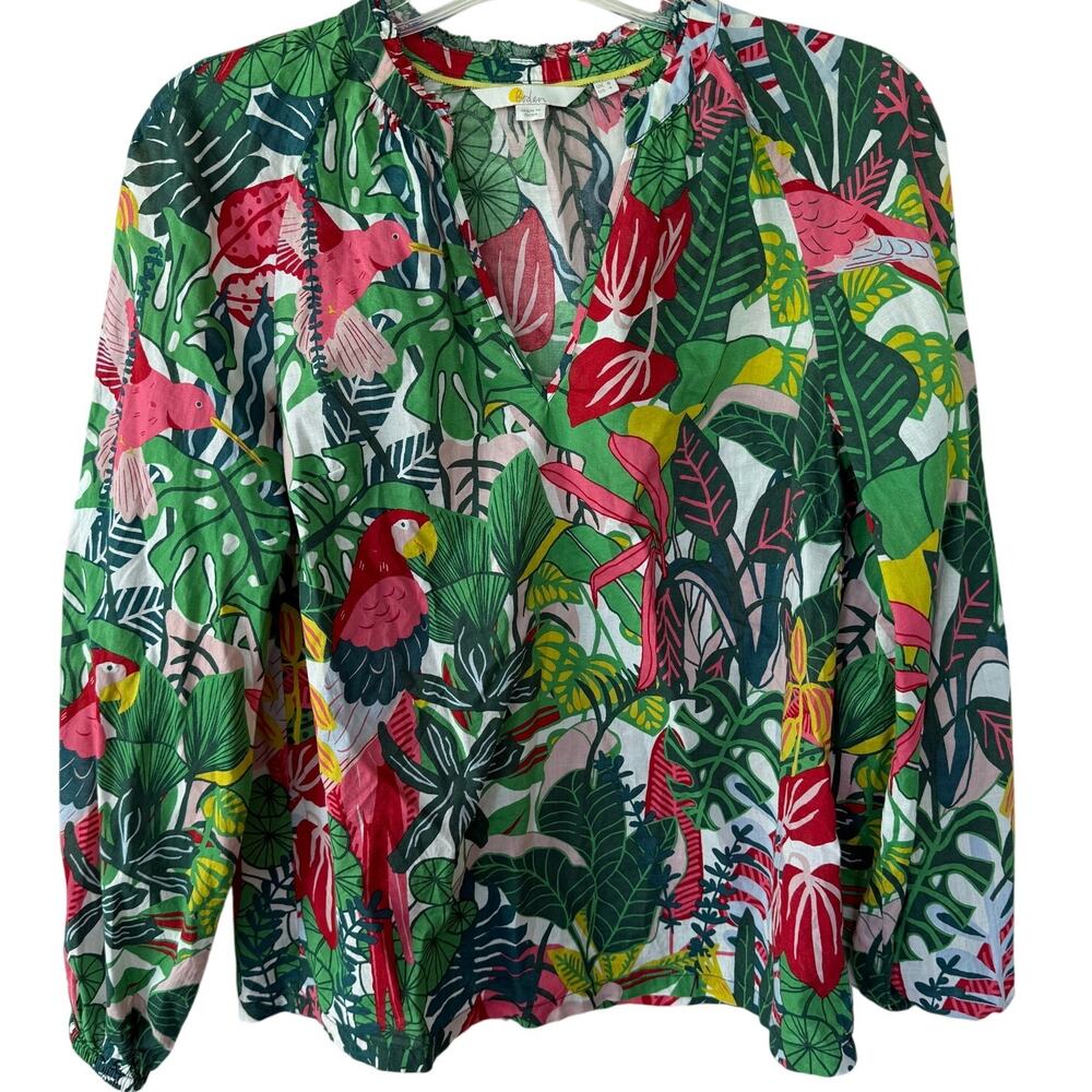 Boden Tropical Parrots size 4 Cotton floral tunic v neck